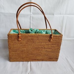 Woven Wicker Basket Tote Purse Handbag